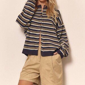 Multicolor Women's Casual Oversized Stripe Knit Cardigan